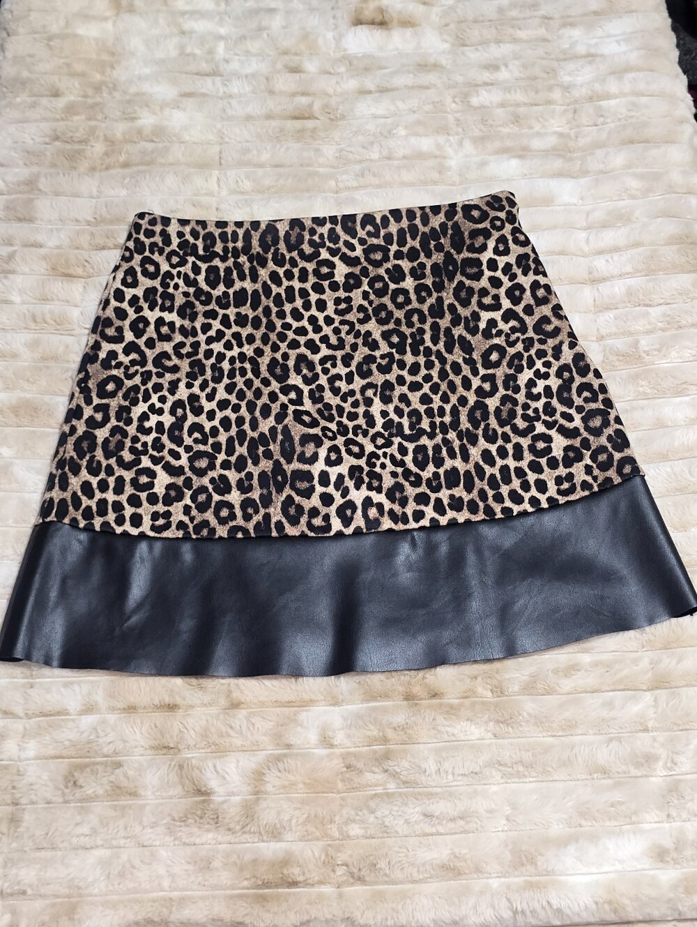 Michael Kors Leopard Print Mini Skirt with Black Hem